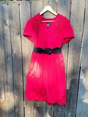 Torrid Red Short-Sleeve Ruffle Dress with Black Belt